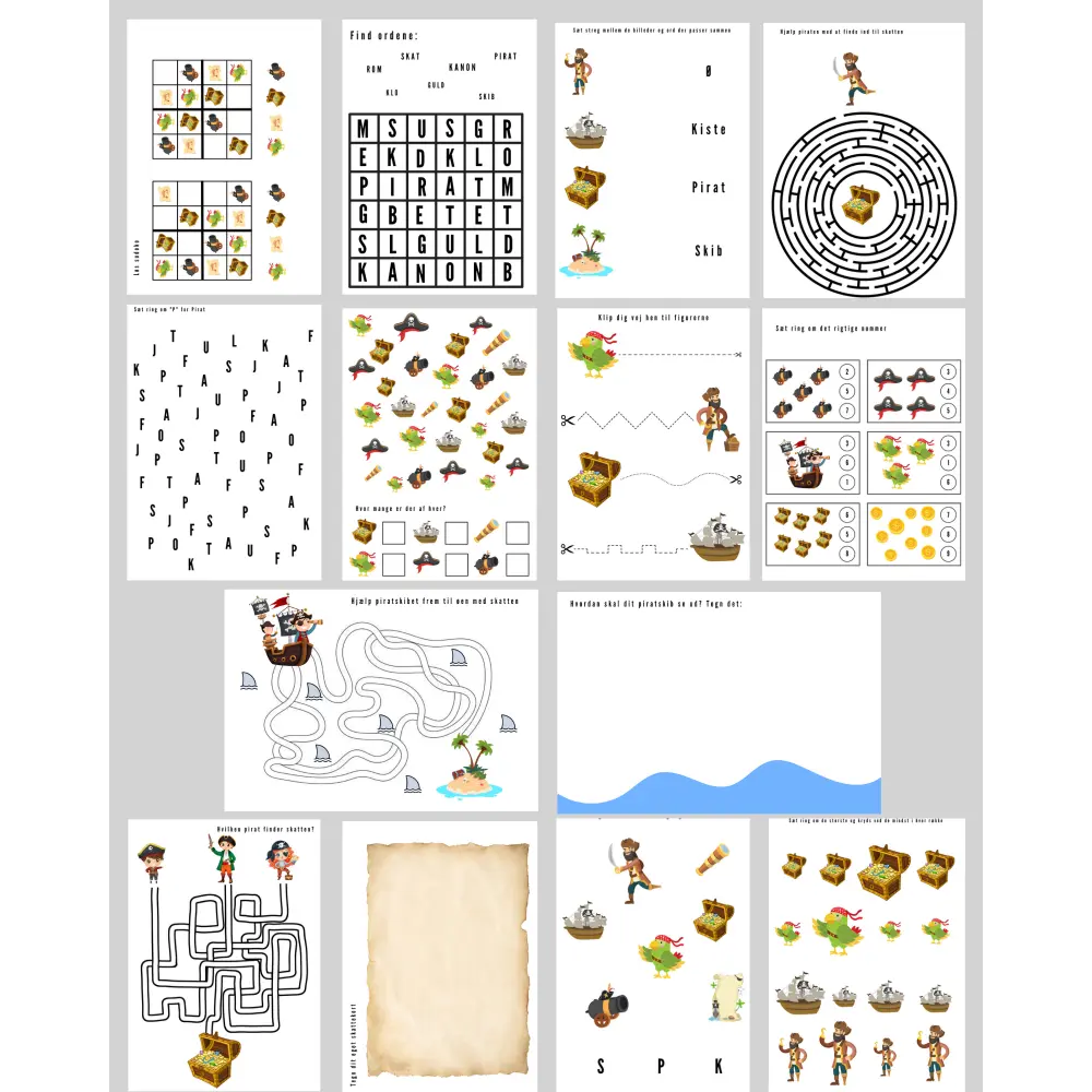 Opgaver med pirat tema - print