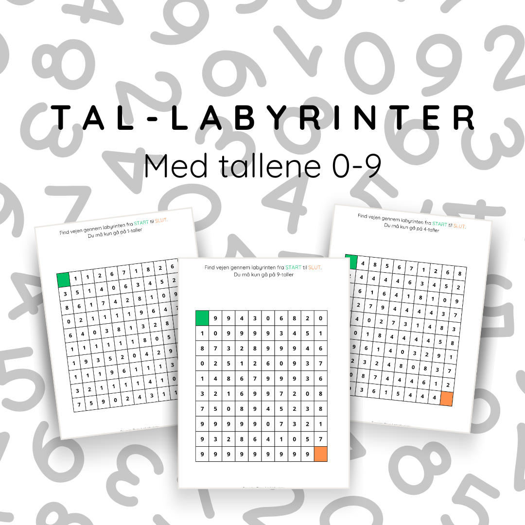 Tal-labyrinter med tallene fra 0-9