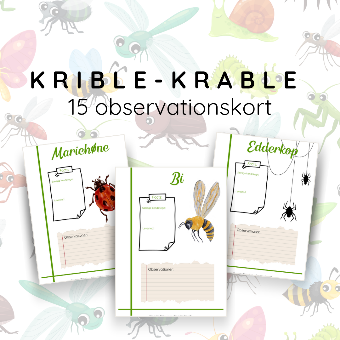 15 Krible-krable observationskort, der kan bruges til at observerer insekter