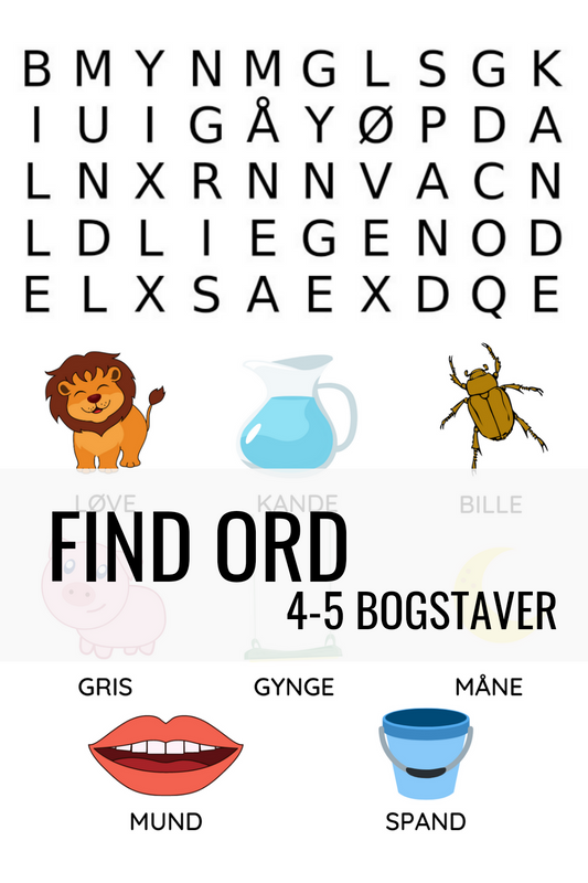 Find ordene - 4-5 bogstaver - print selv