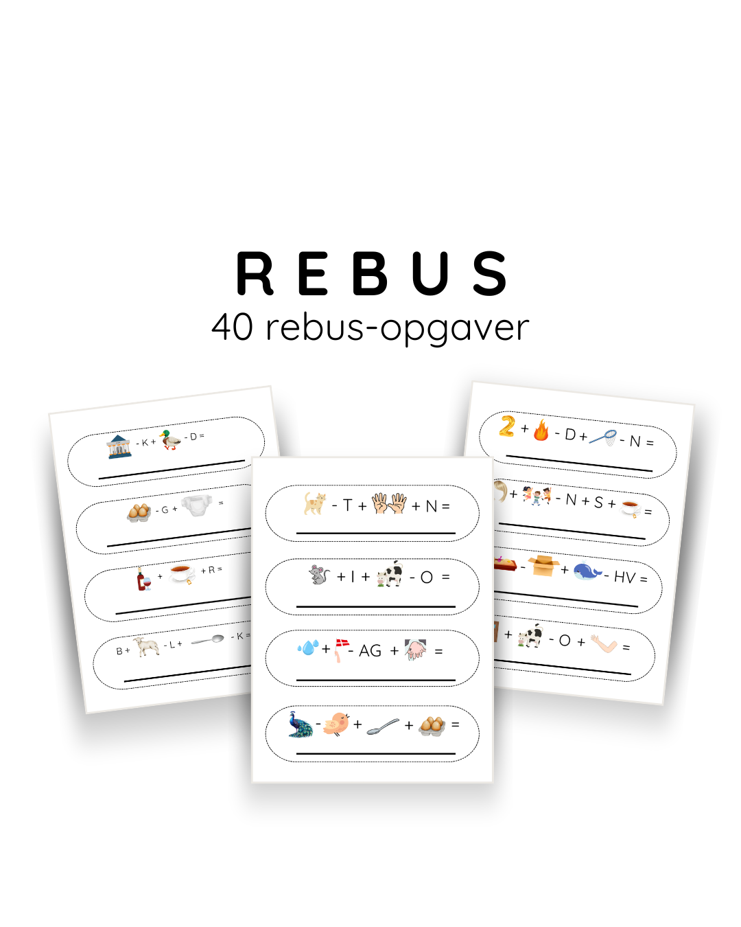 Rebus for børn - 40 rebus opgaver - print selv