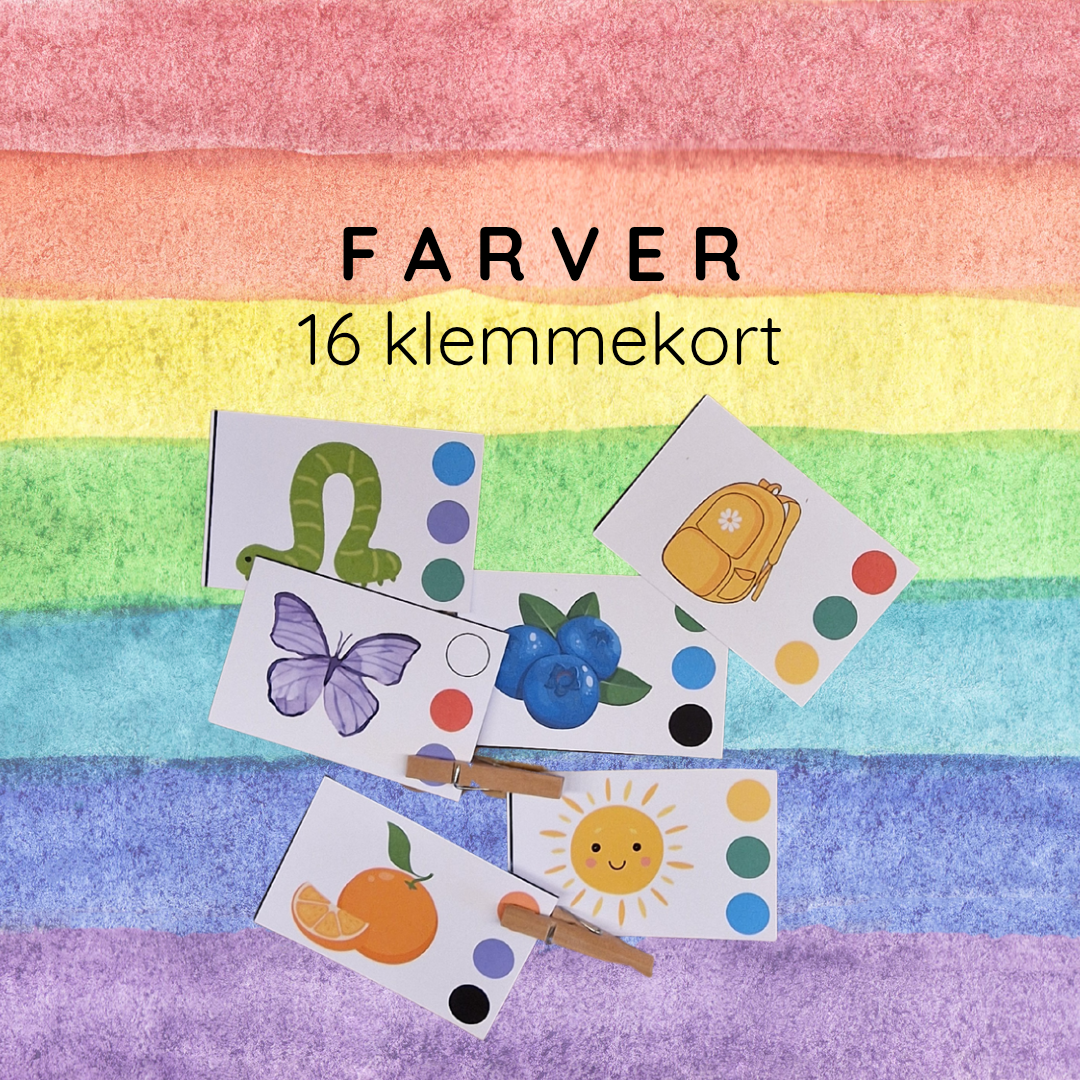 Klemmekort til at lære farvene at kende